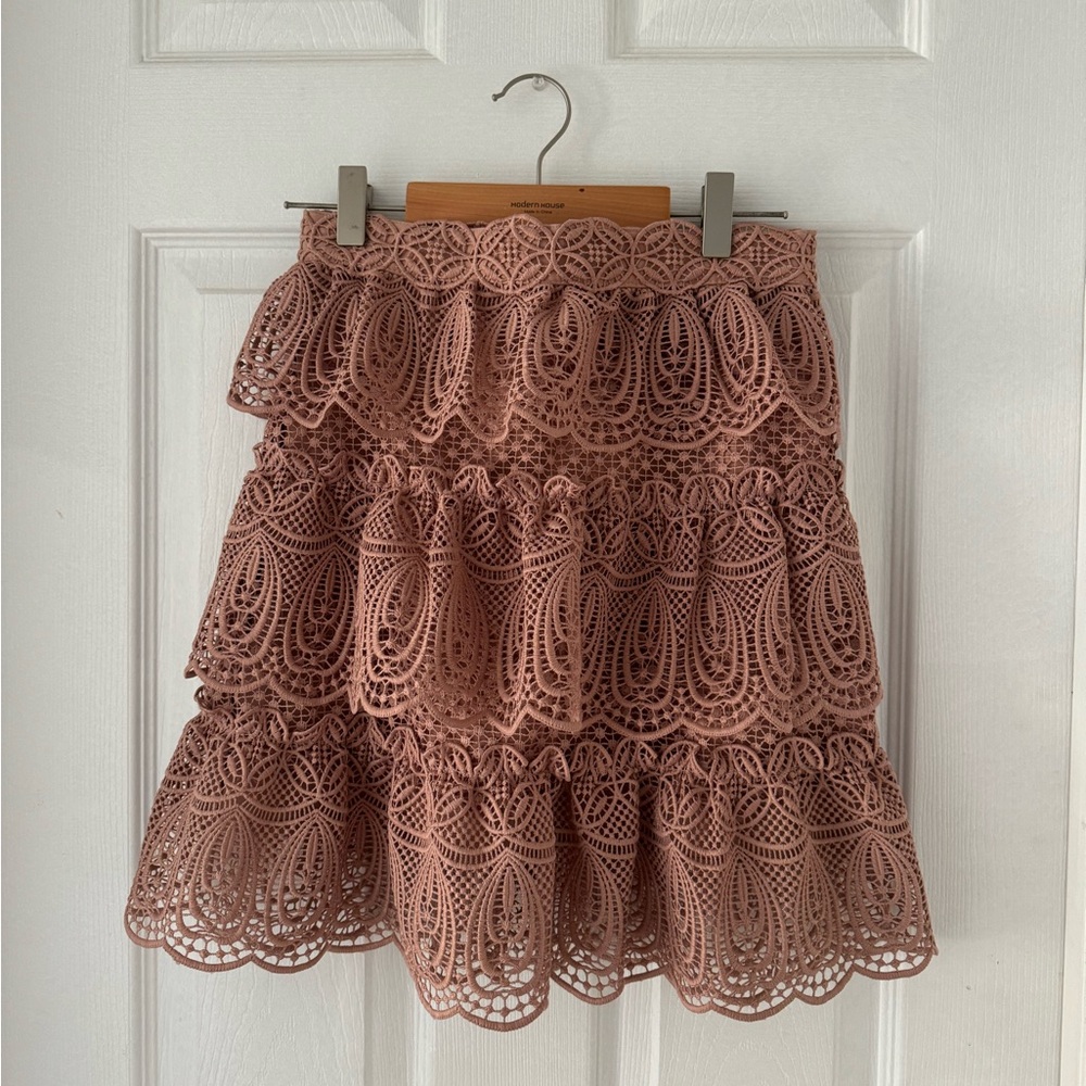 Self portrait high rise lace skirt